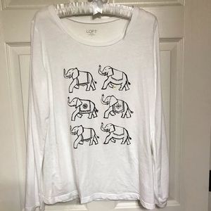 Loft white long sleeve elephant t shirt medium NEW